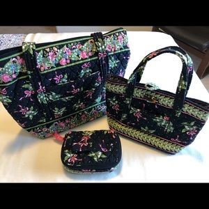 Vera Bradley Retired New Hope Pink Ribbon Totes and Jewelry bag bundle